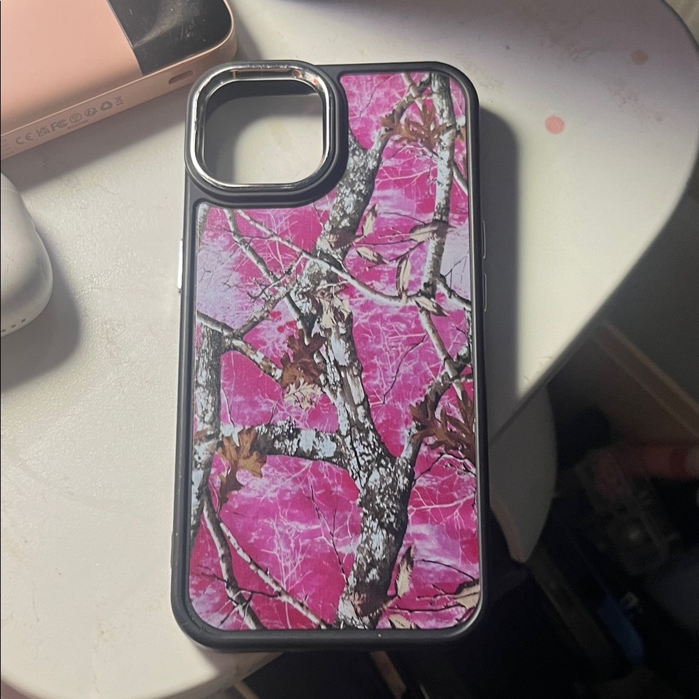SHEIN Pink and Brown Tree Pattern Phone Case